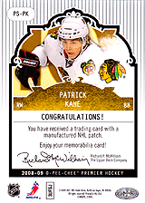 2008-2009 OPC Premier Stitchings PS-PK Patrick Kane