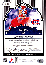 2008-2009 OPC Premier Stitchings PS-PR Patrick Roy