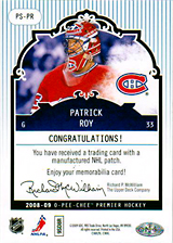 2008-2009 OPC Premier Stitchings PS-PR Patrick Roy