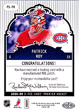 2008-2009 OPC Premier Stitchings PS-PR Patrick Roy
