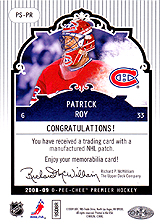 2008-2009 OPC Premier Stitchings PS-PR Patrick Roy