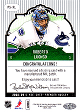 2008-2009 OPC Premier Stitchings PS-RL Roberto Luongo
