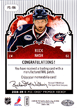 2008-2009 OPC Premier Stitchings PS-RN Rick Nash