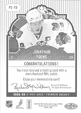 2008-2009 OPC Premier Stitchings PS-TO Jonathan Toews