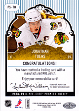 2008-2009 OPC Premier Stitchings PS-TO Jonathan Toews