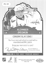 2008-2009 OPC Premier Stitchings Auto APS-AO Alexander Ovechkin