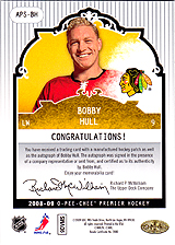 2008-2009 OPC Premier Stitchings Auto APS-BH Bobby Hull