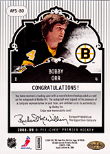 2008-2009 OPC Premier Stitchings Auto APS-BO Bobby Orr