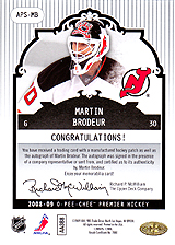2008-2009 OPC Premier Stitchings Auto APS-MB Martin Brodeur