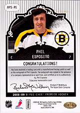 2008-2009 OPC Premier Stitchings Auto APS-PE Phil Esposito