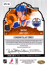 2008-2009 OPC Premier Stitchings Auto APS-WG Wayne Gretzky