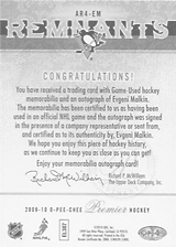 2008-2009 OPC Premier Remnants Quads Auto AR4-EM Evgeni Malkin