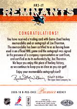 2008-2009 OPC Premier Remnants Triple Auto AR3-JT Joe Thornton