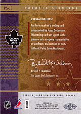 2008-2009 OPC Premier Signings PS-JG Jonas Gustavsson