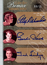 2008-2009 OPC Premier Signings - Triple PS3-LHD Alex Delvecchio :: Gordie Howe :: Ted Lindsay