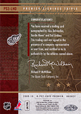 2008-2009 OPC Premier Signings - Triple PS3-LHD Alex Delvecchio :: Gordie Howe :: Ted Lindsay