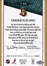 2008-2009 OPC Premier TRIOS 3J-ASK Alex Kovalev :: Daniel Alfredsson :: Jason Spezza
